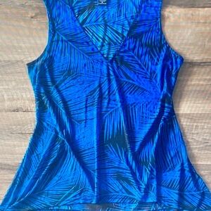 Robert Louis Vibrant Blue Palm-Leaf V-Neck Tank